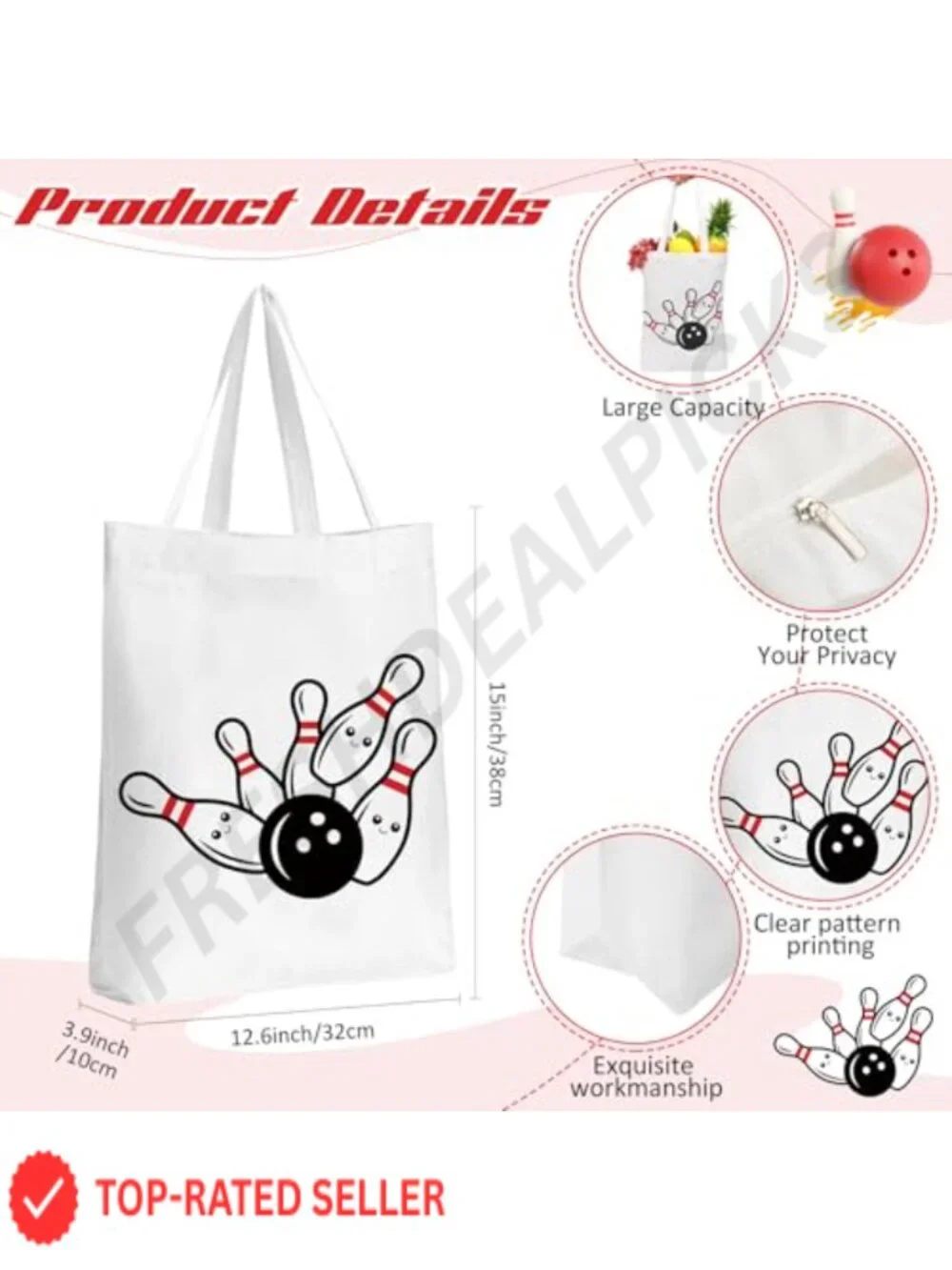 Bowling Gift Set Canvas Tote Bag and Makeup Pouch Cosmetics Organizer for Women